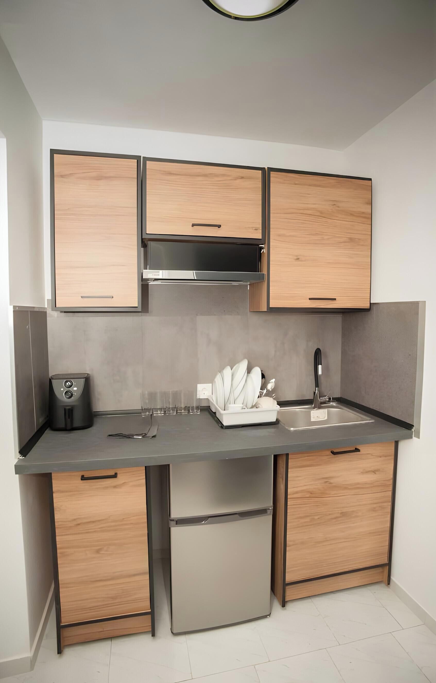 Fridge, cookware/dishes/utensils