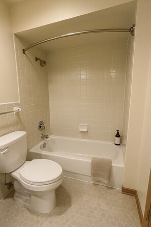 Sèche-cheveux, serviettes fournies, savon, papier toilette