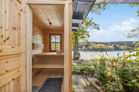 Sauna. Holiday Home 257 with Lake View, Private Terrace, and Wi-Fi