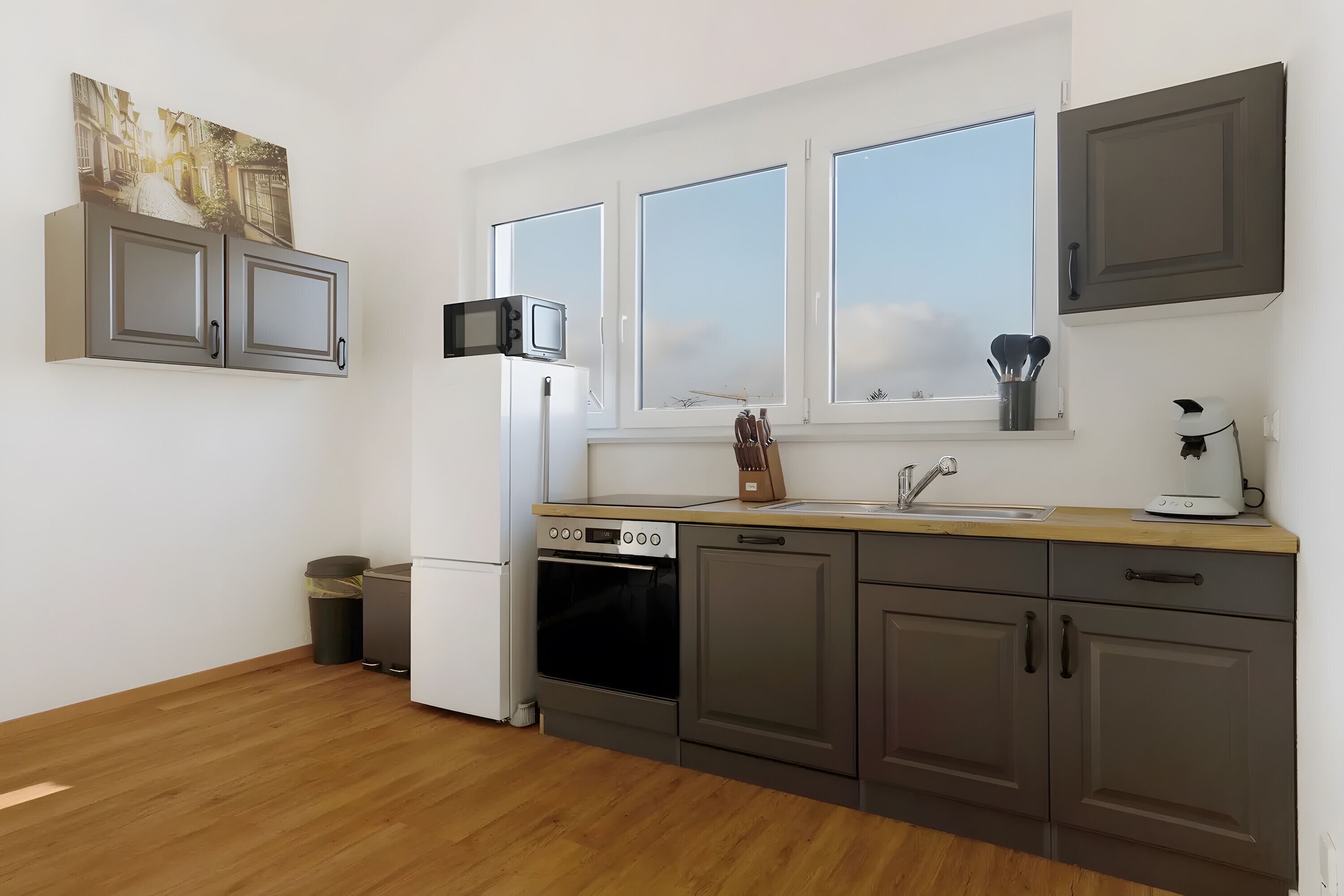 Jääkaappi, mikroaaltouuni, uuni, liesi