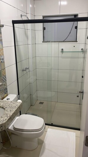 Standard Double Room, Air conditioning, City View | Bathroom | Shower, towels, soap, shampoo