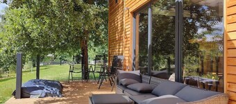 TinyHouse Zwischen den Teichen und auf der Pferdekoppel Kaminofen Terrasse Klimaanlage