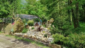 A garden with a stone pathway, large rocks, and various plants. - Suite S2 - Pool & Park, 100m Cadre Noir (Saumur)
