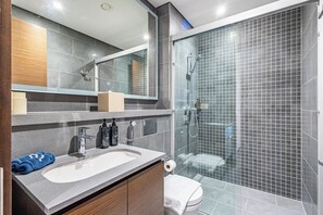 Haartrockner, Handtücher, Seife, Shampoo