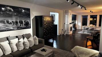 TV, fireplace, offices