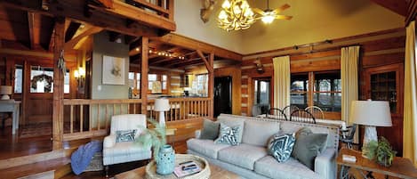 Smart-tv, eldstad, tv-spel och böcker