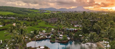 The Lodge at Kukui'ula is a sprawling property made up of great lawns, pool lagoons, a private 10-acre farm, and unrivaled beauty.