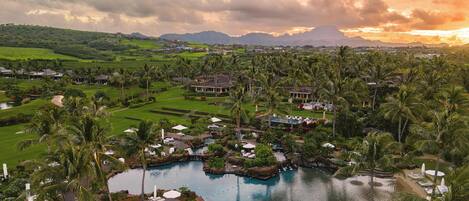 The Lodge at Kukui'ula is a sprawling property made up of great lawns, pool lagoons, a private 10-acre farm, and unrivaled beauty.