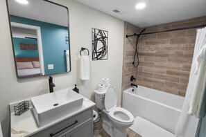 Shower, hair dryer, towels, soap - Spacious 6BR West Omaha, Garage, Fenced Yard, Shuffleboard, W/D, 2 Gbps (Omaha)