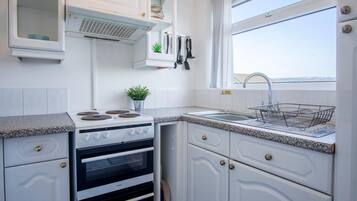 Microwave, oven, dining tables