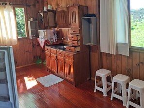 Fridge, microwave, stovetop, electric kettle