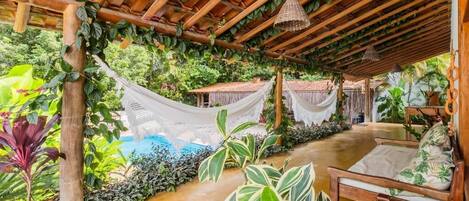 Outdoor pool, sun loungers