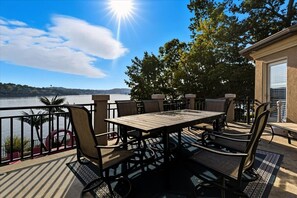 Outdoor dining - Luxury Lakefront Escape w/ Heated Pool, Hot Tub & Theater (Sunrise Beach)