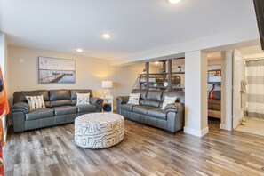 House, Multiple Beds, Patio (Ozark Family Fun) | Living area - Private Dock & Fireplace Steps From Osage Beach (Camdenton)