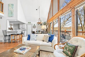 House, Multiple Beds, Patio (Woodmont Point) | Living area - Woodmont Point - Wooded Private Lakefront Retreat With Deep Cove Dock and Great Swimming! (Camdenton)