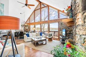 House, Multiple Beds, Patio (Woodmont Point) | Living area - Woodmont Point - Wooded Private Lakefront Retreat With Deep Cove Dock and Great Swimming! (Camdenton)