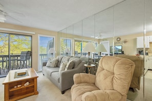 Condo, 1 Queen Bed with Sofa bed, Patio (AJ's Pura Vida) | Living area - Boat Slip & Ramp- Trailer Parking- Lakefront Pool (Osage Beach)