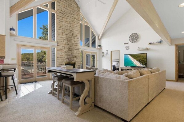 House, Multiple Beds, Patio (Wolf Lakehouse) | Living area - Beautiful Views in Sunrise Beach w/ Boat Slip, Private Dock & Gaming (Sunrise Beach)