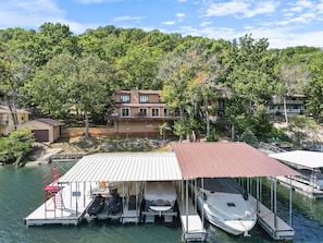 Aerial view - Spacious, Quiet & Great Cove, Nearby Attractions, Private Dock, Fireplace, Expansive Deck (Rocky Mount)