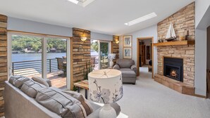 House, Multiple Beds, Patio (Bogue Bay Lake Front Oasis) | Living area - Spacious, Quiet & Great Cove, Nearby Attractions, Private Dock, Fireplace, Expansive Deck (Rocky Mount)
