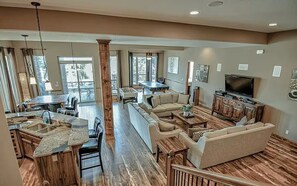 House, Multiple Beds, Hot Tub (Grande Porto Cima) | Living area - Porto Cima w/ Game Room, Dock, Boat Slip, Kayaks, Lakeside Fireplace & Hot Tub (Sunrise Beach)