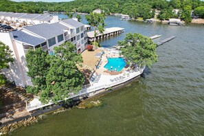 Aerial view - Spacious Family Friendly 3 Bed/3 Bath w/ Amazing Views, Lakeside Pool, & Boat Slip (Lake Ozark)