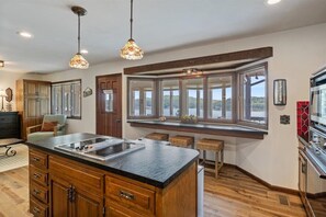 House, Multiple Beds, Patio (View Haven) | Private kitchen - 17 Lakefront Acres, Private Dock, Firepit, Pool Table, Kayaks, Fishing (Gravois Mills)