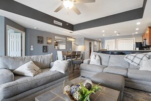 Condo, Multiple Beds, Hot Tub (Sunset Cove) | Living area - Modern Decor, Views, Grill, Workstation, Boat + 2 PWC Slips & Resort-style Amenities (Osage Beach)