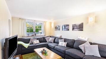 Fernseher, Kamin, DVD-Player, Stereoanlage