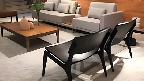 A modern living room with a sofa set, a coffee table, and two chairs. - Belgravia  (Porto Alegre)