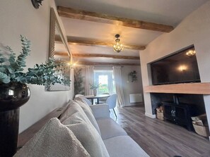 Televisión y chimenea 