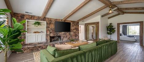 TV, fireplace