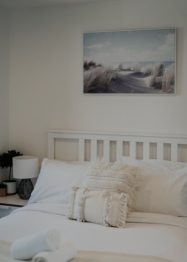 1 bedroom, laptop workspace, iron/ironing board, bed sheets