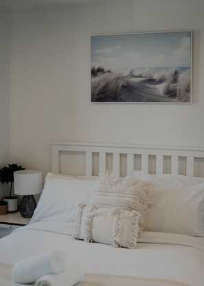 1 bedroom, laptop workspace, iron/ironing board, bed sheets