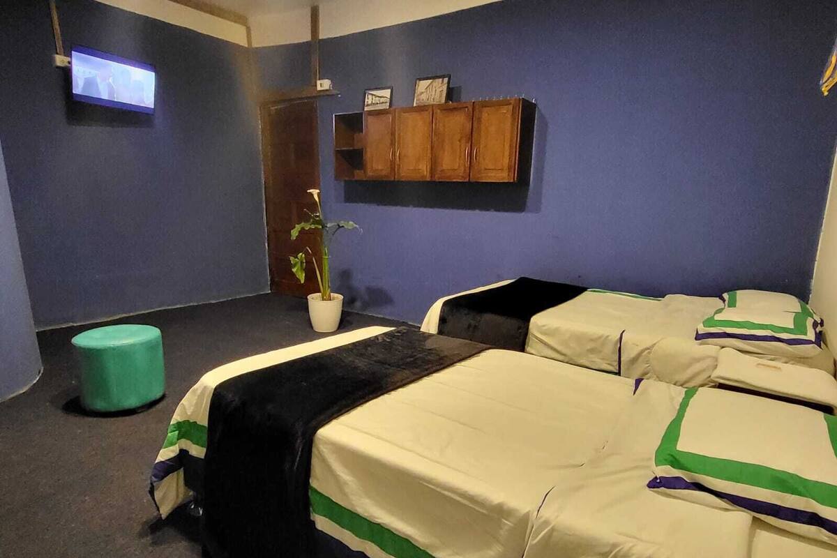 Habitación con 2 camas individuales, patio, vista al patio | Wifi gratis