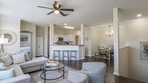 Villa, Multiple Beds, Patio, Beach View (Legacy Villa 203) | Living area - Legacy Villa 203 - 2 Bedroom 2 Bath With Garage in a Beachside Neighborhood (Gulfport)