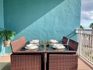 Outdoor dining - Quiet Beachview End Unit in Legacy Tower 2 -309 - 3 Bedroom 3 Bath Condo (Gulfport)
