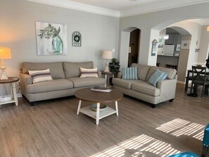 Villa, Multiple Beds, Patio, Beach View (Legacy Villa 602) | Living area - Legacy Villa 602 - 3 Bedroom 2 Bath Condo - Quiet Beachside Neighborhood (Gulfport)