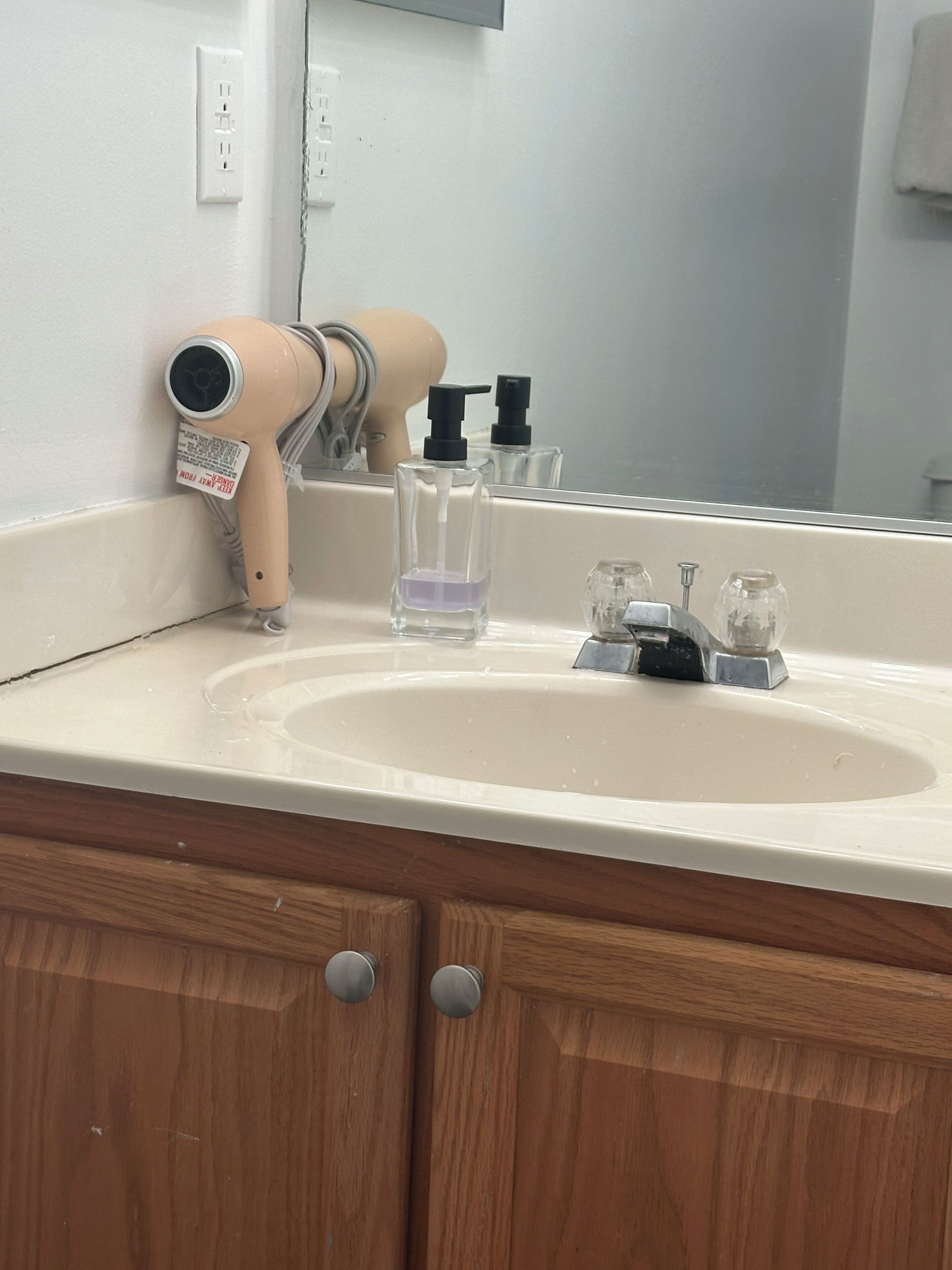 Hair dryer, towels, toilet paper