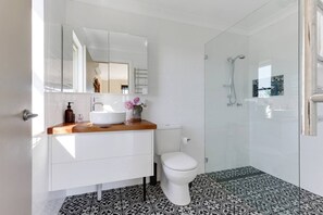 Shower, hair dryer, soap