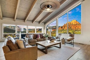 TV, fireplace, stereo - Luxury Home w/ Huge Views, Salt Spa, & Sauna (Sedona)