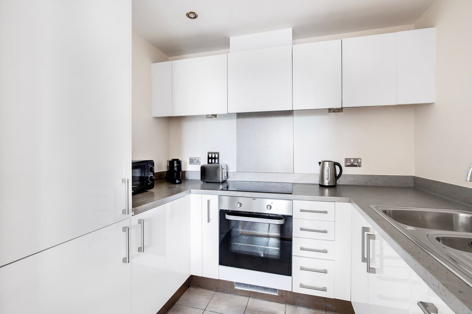 Fridge, microwave, oven, dishwasher