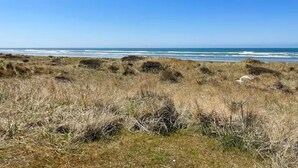 A coastal landscape with dry grass and a view of the ocean. - Westport Waves Beach House (Westport)