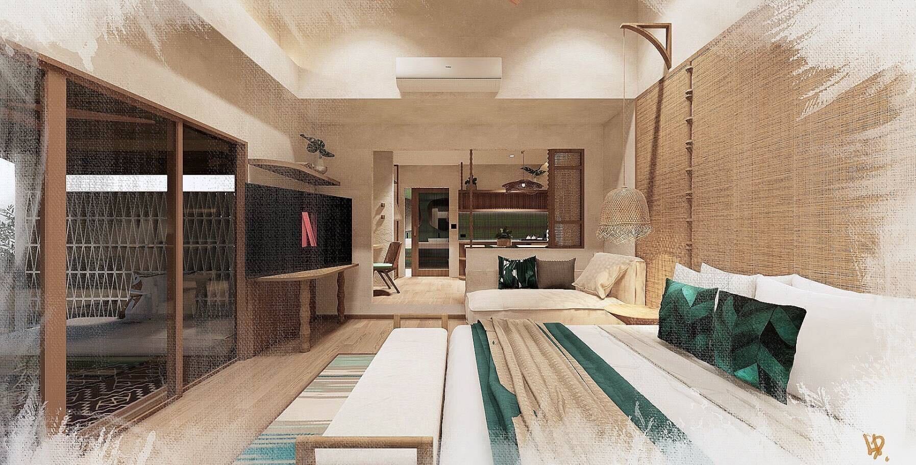 Kahden hengen deluxe-huone, parveke | Työpöytä, ilmainen Wi-Fi