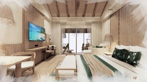 Kahden hengen deluxe-huone, parveke | Työpöytä, ilmainen Wi-Fi