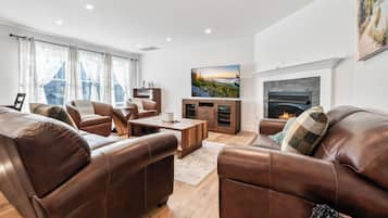 TV connectée, cheminée, jeux vidéo, livres