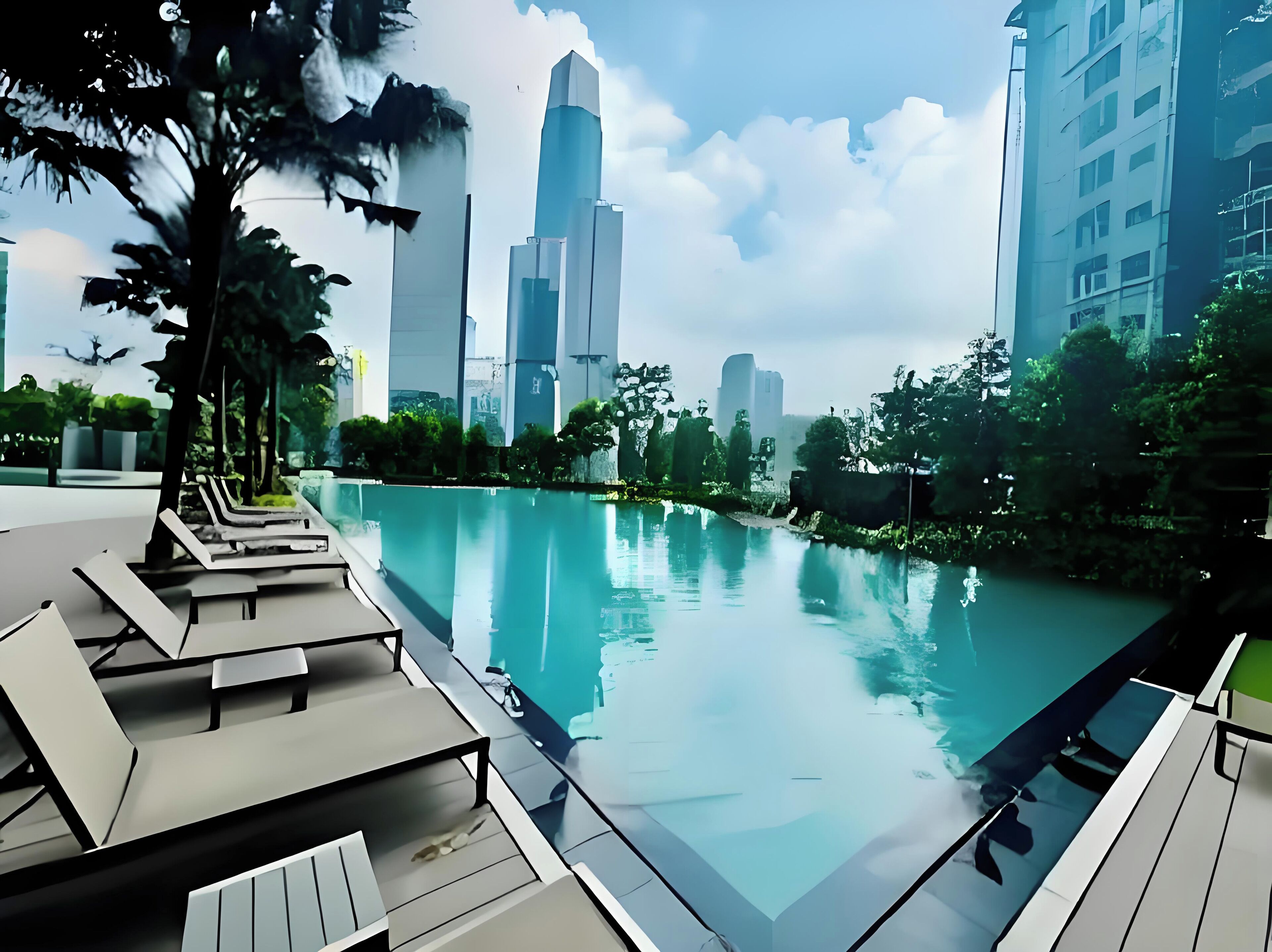 Outdoor pool, pool loungers