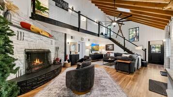 Smart TV, fireplace, video games, DVD player