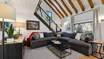 Smart TV, fireplace, video games, DVD player