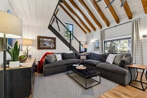 Smart TV, fireplace, video games, DVD player